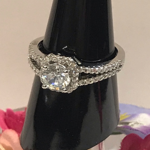 Sterling Silver Lab Diamond Engagement Ring - Picture 2 of 10